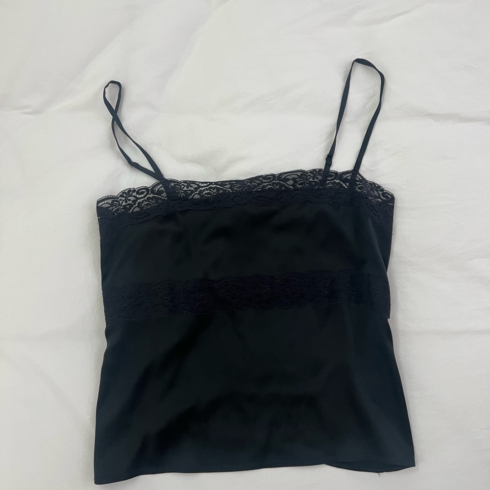 Theory Black Lace Trim Cami Top